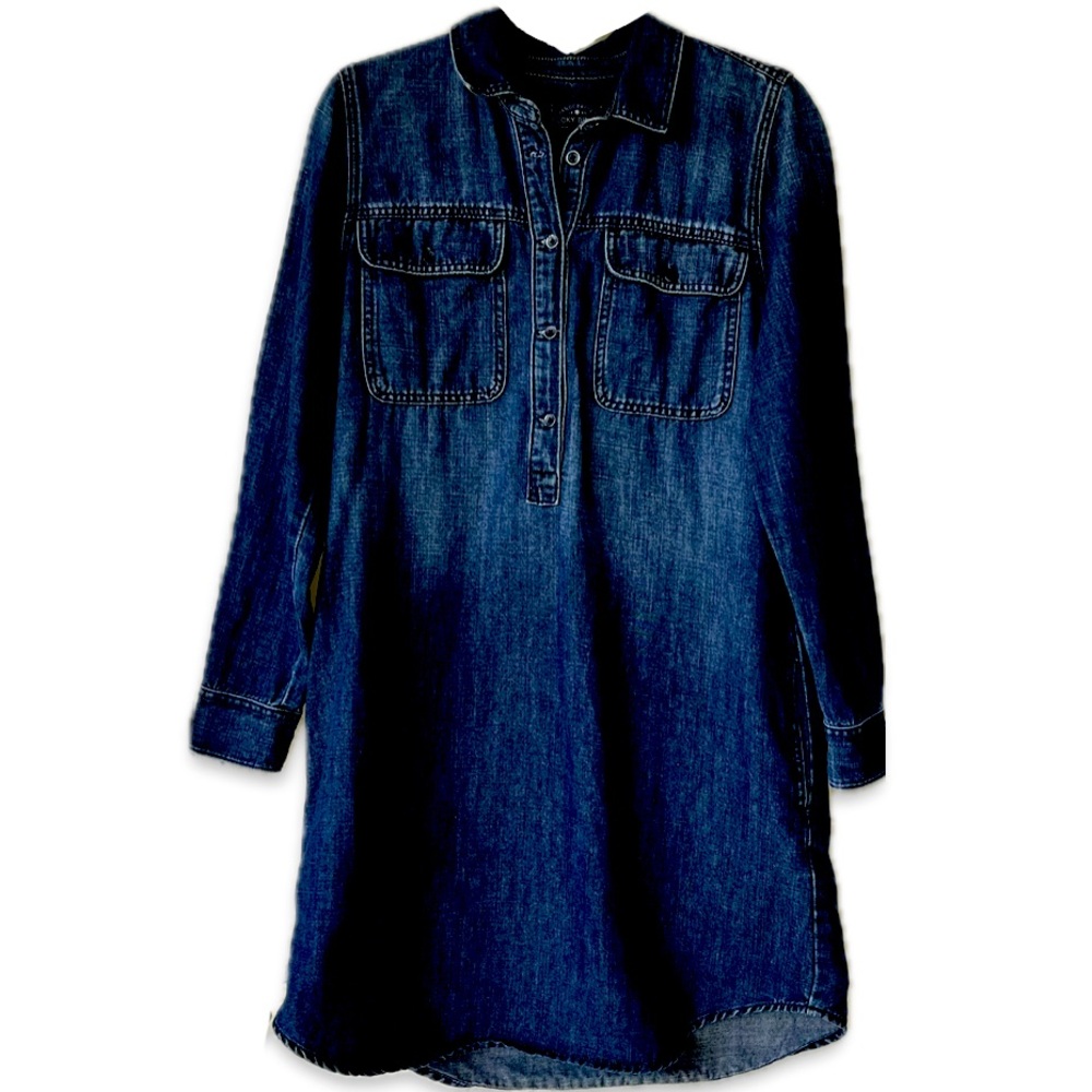 Lucky Brand Cotton Linen Cambray/Denim Mini Shirt Dress
